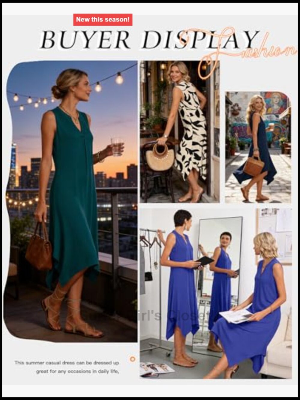 Sleeveless V-Neck Midi Dress with Pockets Asymmetrical Hem Tank Dress - Picture 3 of 7